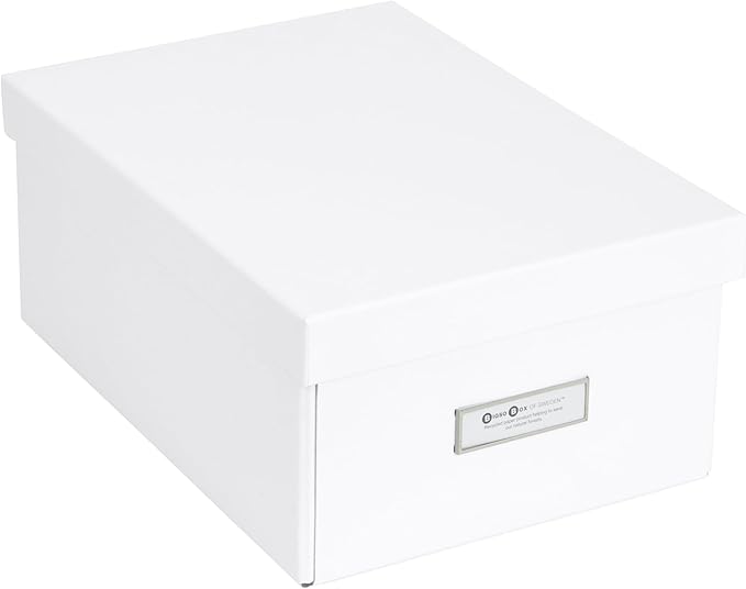 Bigso Box of Sweden Karin Collapsible Storage Box with Labelframe for Easy Identification - Simple Assembly Without Tools - Decorative Storage Boxes with Lids - 8.9in x 12.4in x 5.4in - White
