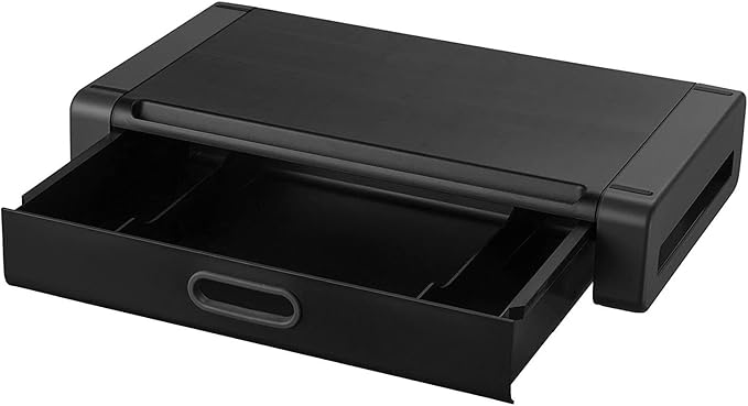 Kantek Monitor Riser with Drawer & Smartphone/Tablet Slot, 19-Inch Wide x 11-Inch Deep x 4-Inch High, Black/Dark Grey (MS760)