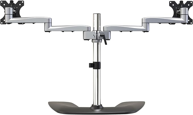 StarTech.com Dual Monitor Stand - Ergonomic Desktop Monitor Stand for up to 32" VESA Displays - Free-Standing Articulating Universal Computer Monitor Mount - Adjustable Height - Silver (ARMDUALSS)