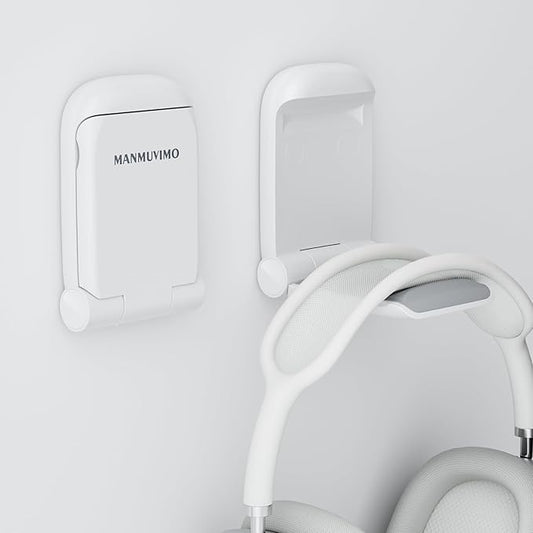 MAMUVIMO Headphone Stand, Headset Stand Foldable ＆ Sticky, Headphone Holder Hook Mount with Non-Slip Silicone, Adhesive Earphone Desk Hanger Clip Space-Saving for Airpods Max, All Earphones-White