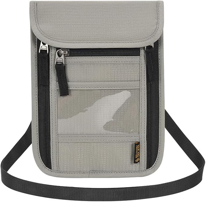 Passport Holder for Travel, Neck Pouch Travel Wallet With RFID Blocking, Waterproof Lightweight Passport Wallet for Women and Men (Gray)