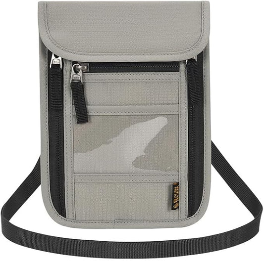 Passport Holder for Travel, Neck Pouch Travel Wallet With RFID Blocking, Waterproof Lightweight Passport Wallet for Women and Men (Gray)