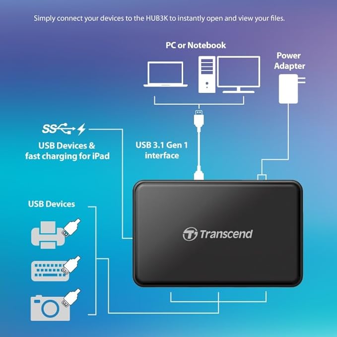 Transcend USB 3.0 4-Port Hub TS-HUB3K, Black