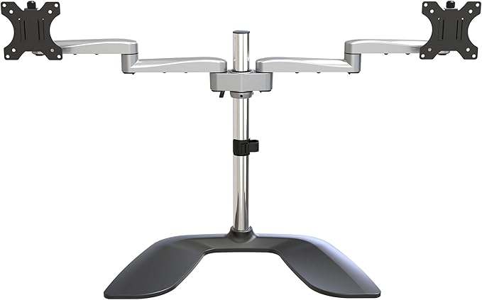 StarTech.com Dual Monitor Stand - Ergonomic Desktop Monitor Stand for up to 32" VESA Displays - Free-Standing Articulating Universal Computer Monitor Mount - Adjustable Height - Silver (ARMDUALSS)