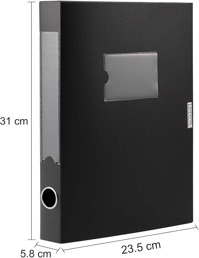 A4 Storage File Boxes Archives Cases, Foldable Plastic File Folder, Thickened to 5.8cm,Large Capacity,Black(Pack of 4)