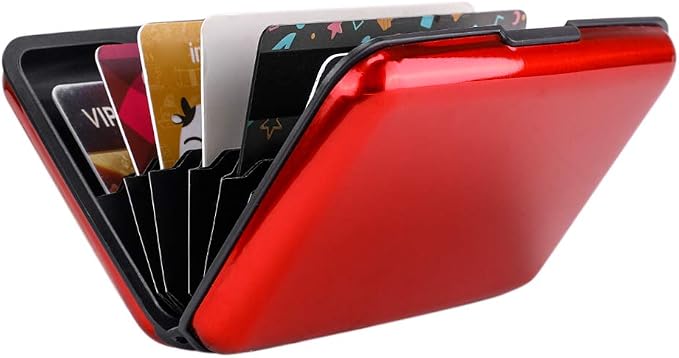 ELFISH RFID Blocking Credit Card Protector Aluminum ID Case Hard Shell Business Card Holders Metal Wallet for Men or Women (Aluminum, Red)