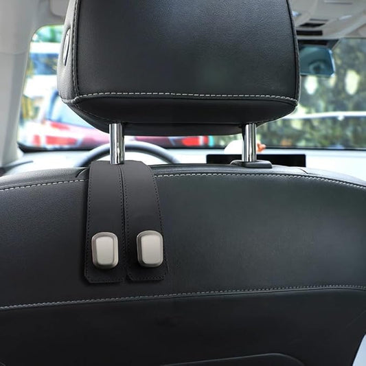 Car Seat Headrest Double Hooks Organizer 1-4 Pack – Heavy Duty Leather & Metal Hook for Bags, Purses, Wallets – Phone Mount – Fits Most Vehicles (black-1pcs)