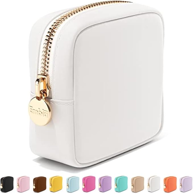 Embla Small Makeup Bag for Purse, Mini Waterproof Nylon Cosmetic Pouch, Durable and Lightweight Travel Toiletry Bag with Smooth Zipper, White