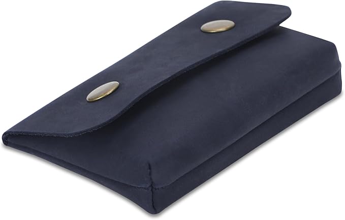 Leather Double Coin Pouch Premium Cash & Card Holder Compact Cable Organizer Travel Makeup Bag, Handmade Artisan Craft Vintage Leather Accessories Multipurpose Wallet & Organizer (Blue)