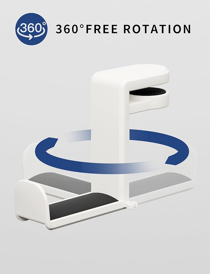 Headphone Hook - Under Desk Headphone Holder with 360-Degree Adjustable Rotation (Creamy White)