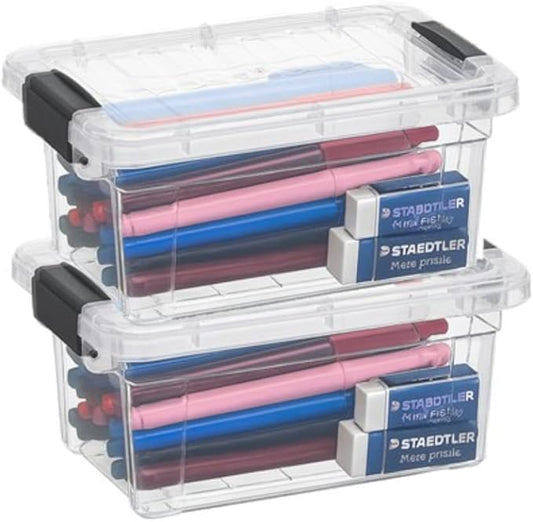 Superio Storage Bins with Lids- 2 Pack, 1.85 Qt Clear Boxes for Organizing, Stackable Plastic Containers- BPA Free, Non-Toxic, Odor Free, Organizer for Home, Office, Dorm