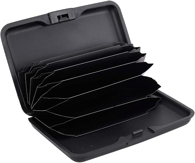 ELFISH RFID Blocking Credit Card Protector Aluminum ID Case Hard Shell Business Card Holders Metal Wallet for Men or Women (Black)