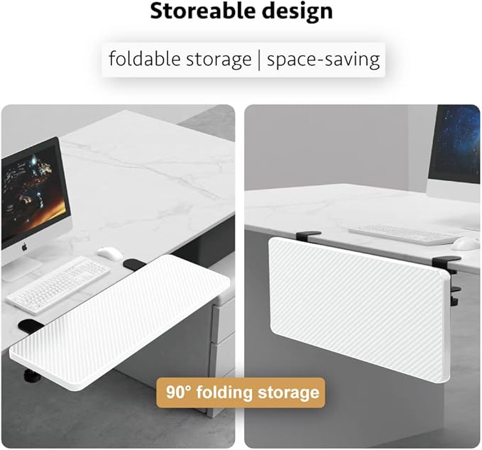 HONJIE Ergonomics Desk Extender Tray, Suitable for Office. Foldable, Punch-Free Clamp on.Computer Keyborad Tray, Desk Extension Board(21.65"*9.45"(55cm*24cm), White Carbon Fiber)…