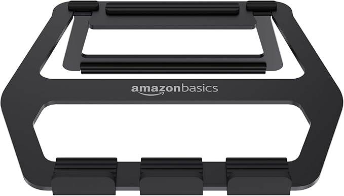 Amazon Basics Aluminum Portable Foldable Laptop Stand with Ventilated Cooling, Anti-Slip Design, Travel-Friendly, for Laptops up to 13", Black