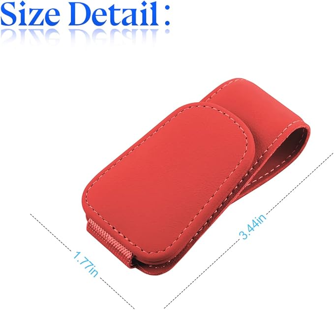 zipelo Sunglasses Holder for Car Sun Visor, 2 PCS Magnetic Leather Eyeglass Hanger, Sun Glasses Mount Clip on Visors, Ticket Card Cash Organizer, Auto Interior Accessories (Red)