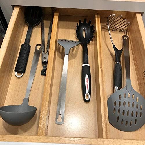 Bamboo Adjustable Drawer Divider Organizers - Spring Loaded, Stackable | Perfect for Kitchen Utensils, Silverware & Knife Drawer Dividers, Desk, Bathroom, and Dresser Drawer Organization (2-Pack)