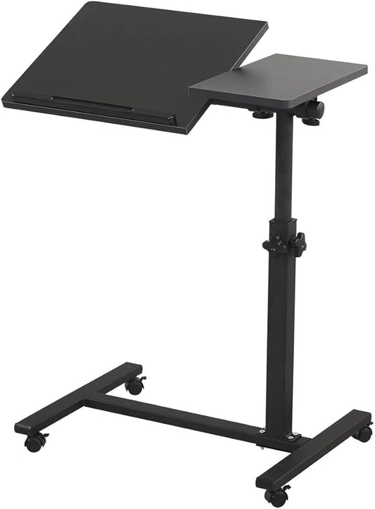 TigerDad Overbed Bedside Desk Mobile Rolling Laptop Stand Tilting Overbed Table with Wheels Height Adjustable Tray Table for Laptop Bed Sofa Side Table (Black)
