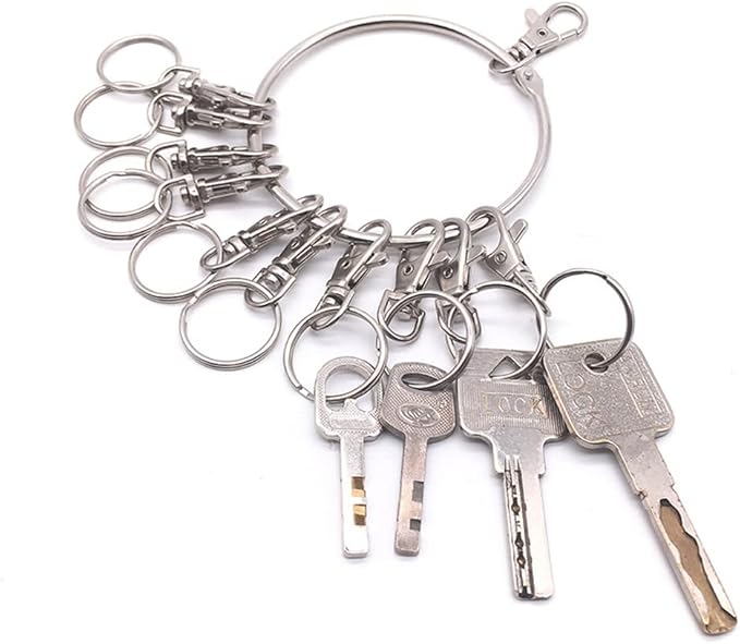 luzen 1PC Portable Metal Ring Key Organizer Holder with Swivel Clasps Janitor Key Ring for Warehouse Office School Home Use, Silver