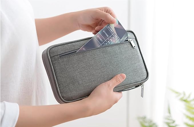 Family Passport Holder for 3 to 4, Passport Wallet with Zipper, Strap, Card Slots, Travel Document Organizer Nylon Men Women Boarding Pass Pouch Bag ID Credit Card Case Cover (Black, Small)