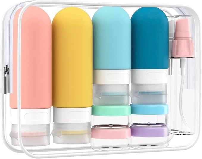 17 Pack Travel Bottles for Toiletries, TSA Approved Leak Proof Silicone Travel Containers for Toiletries with Label-Dopamine Color