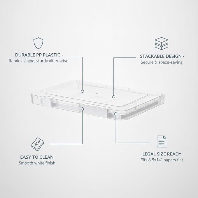 Stackable Document Storage Box with Lid, PP Plastic File Organizer for Legal Size Papers, White Desktop Filing Bin (1 PC)