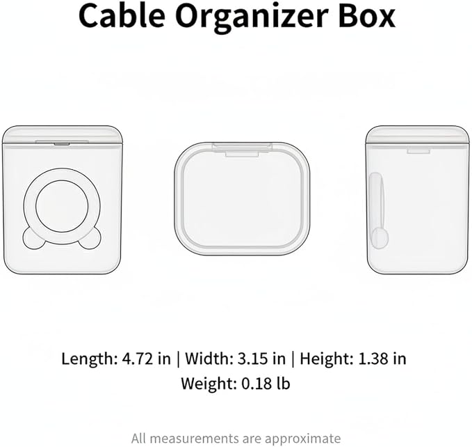 Desktop Cable Organizer Box, Compact Cord Management for Cables & Chargers, PP Plastic Case