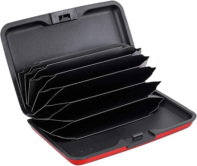 ELFISH RFID Blocking Credit Card Protector Aluminum ID Case Hard Shell Business Card Holders Metal Wallet for Men or Women (Aluminum, Red)