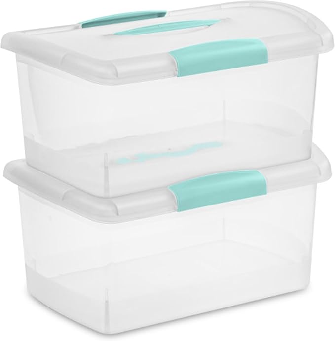 Sterilite 6 Pack Stackable Storage Bin with Latch Lid, Medium Nesting ShowOffs, Clear