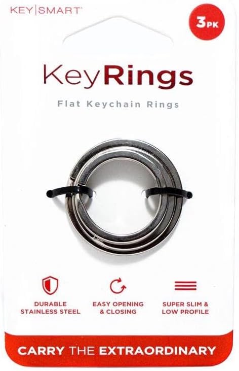 KeySmart Key Rings - Pack of 3 Flat Key Chain Rings for Key Attachment - Easy Opening and Closing Round Split Metal Key Rings for Keychains - Slim & Durable Large, Medium and Small Rings…
