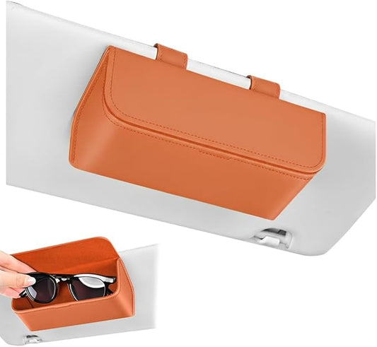 Car Sunglass Holder-Leather Magnetic Large Glasses Case,One-Handed Eyeglass Clip,Universal Auto Sun Visor Accessories