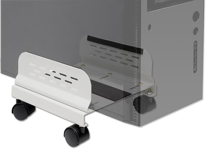 Syba Computer Tower PC Floor Stand Rolling Caster Wheels and Adjustable Width from 5 to 9 Inches SY-ACC65056, Steel White