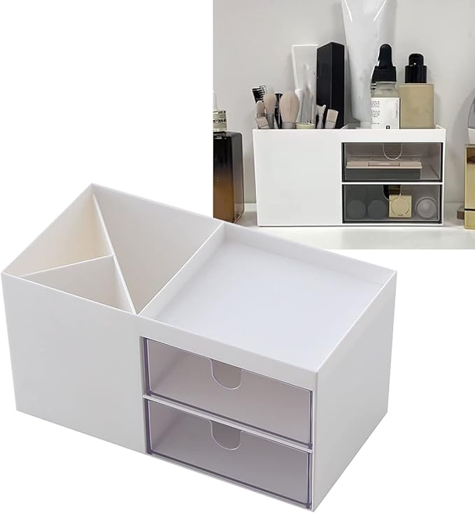 Srliya Desktop Storage Box, Minimalist Multifunction Desk Organizer with Drawer for Bedroom, Living Room, Office