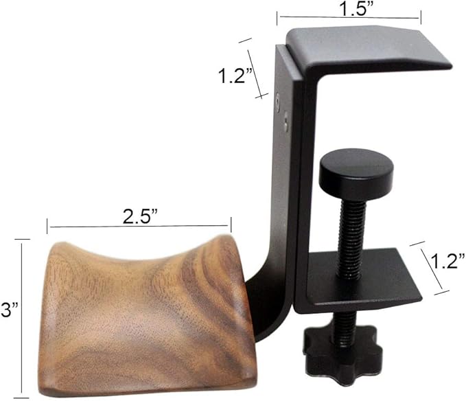 YANGMEI Walnut Wood Clamp Type Headphone Holder Stand Hanger Bracket Headphone Headset Hanger Holder Clamp Rack Hook Under Desk Table Headphone Hanger Holder for Audio,Studio & Gaming Headphones