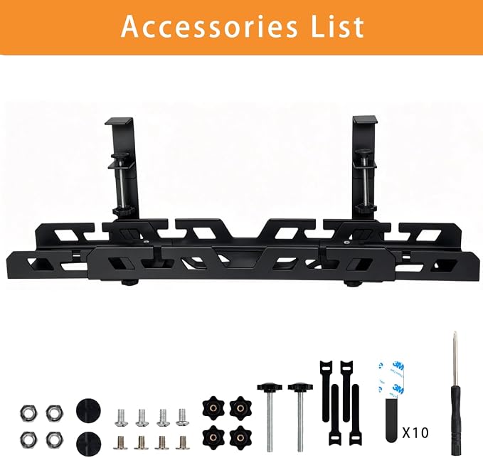 Under Desk Cable Management Tray 14.9-23.6 Inches Bidirectional Extendable Metal Cable Organizer with Clamp Mount, No Drill Wire Management System for Home Office & Gaming Desk(Black)