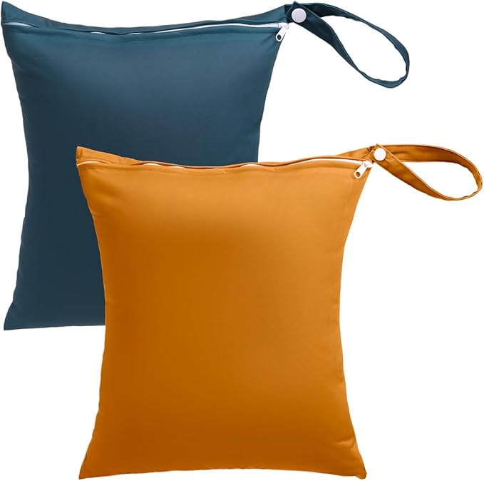 babygoal Travel Laundry Bags 2 Pack, Ideal for Travel, Gym and Swimming-Washable Waterproof Wet Dry Bags for Dirty Clothes, Bathing Suits and Swimsuits(yellow and brown)