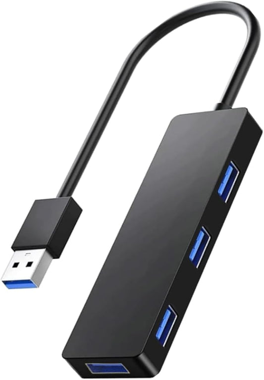 USB Hub 3.0 Splitter with 1ft Extension Long Cable Cord, 4-Port Ultra-Slim Multiport Expander for Desktop Computer PC, Laptop, Chromebook, Mac mini, iMac, PS4, Flash Drive Data and More
