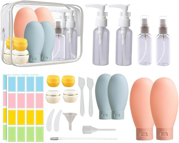21 PCS Refillable Toiletry Bottles with Toiletry Bag for Travel Containers Empty Squeeze Leakproof Accessories for Toiletries Shampoo Lotion Body Wash (BPA Free)