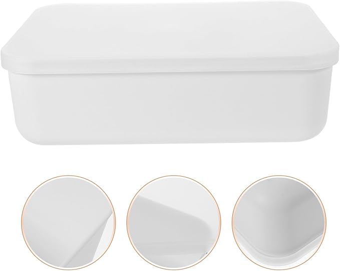 BESPORTBLE White Desktop Storage Box with Lid Medium Space-saving Desk Organizer for Pens and Items Dustproof Home Storage Cube for Office and Bedroom Easy-clean Practical Container