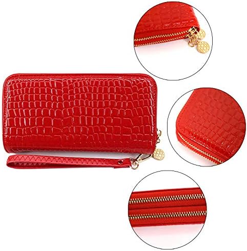 Women Patent leather Handbag Wallet Money Coin Purse Card ID Organizer Double Zip Around Red