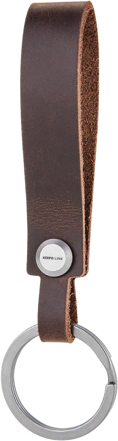 KEEPO LINK Leather Keychain Strap with Titanium Key Ring, Detachable Leather Key Chain Key Fob Holder for Men, OLM03 (Espresso)