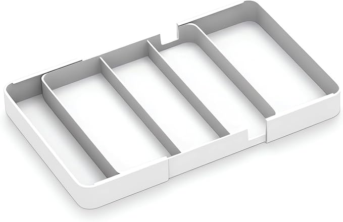 Shallow Drawer Organizer (1.57" H), Modular Expandable Desk Divider (Width 10.6"-17.9" OR Length 16.1"), Detachable Tray for Office Stationery, Makeup, Kitchen Utensils, White