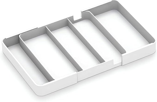 Shallow Drawer Organizer (1.57" H), Modular Expandable Desk Divider (Width 10.6"-17.9" OR Length 16.1"), Detachable Tray for Office Stationery, Makeup, Kitchen Utensils, White