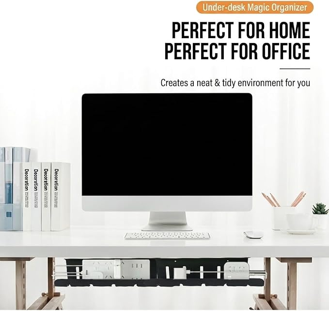 Metal Cable Management Under Desk for Easy mounting Under-Table, Set of 2 - with 10X Cable Ties, Desk Organizer for Office/Home Office Table Thoughtful Cable Tray Holder