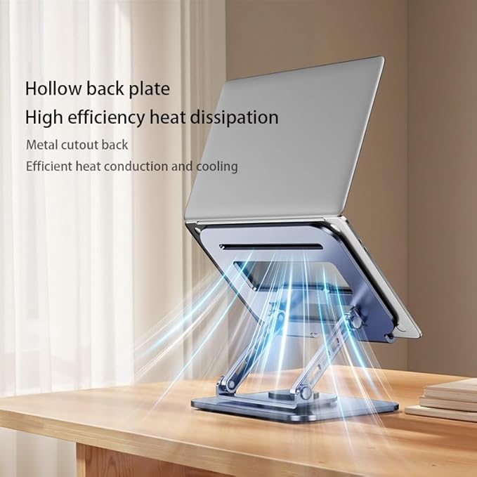 Adjustable Laptop Stand, 360 Degree Rotation, Lift, Folding Heat Dissipation Full Body Carbon Drill Material Metal Tablet Portable Stand Compatible with 21-inch Laptop, ipad Tablet - Silver