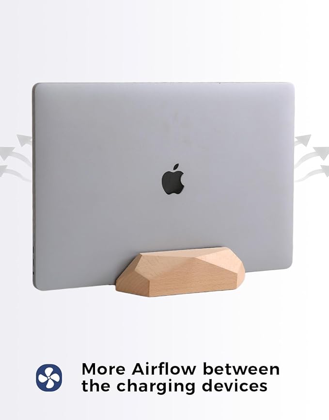 Adjustable Vertical Laptop Stand, MacBook Holder Wood Stand, Wooden Laptop Stand, Vertical Laptop Holder for Desk, Width Adjustable Dock Fits All MacBook/Surface Pro