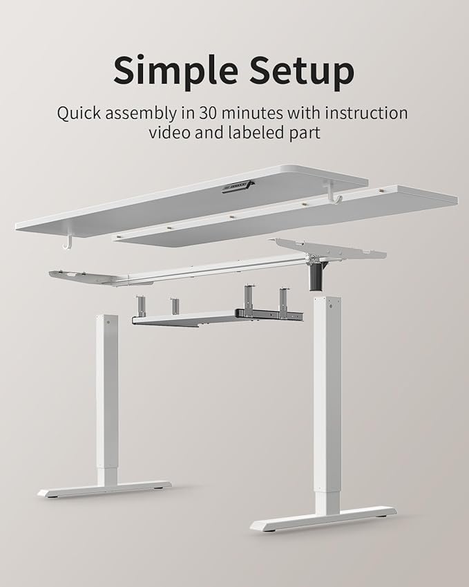 FEZIBO Standing Desk with Keyboard Tray, 48 x 24 Inch Adjustable Height Sit Stand Desk with Memory Presets for Home Office, Ergonomic Computer Workstation, White