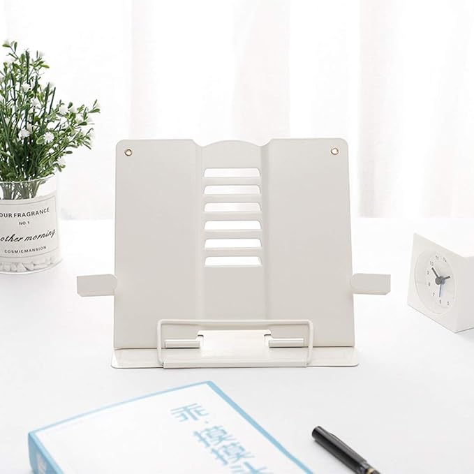 Metal Adjustable Book Stands, Adjustable Reading Stand Book Holder Stand Cookbook Reading Desk Portable Sturdy Bookstands - Music Books Textbooks Recipe, White