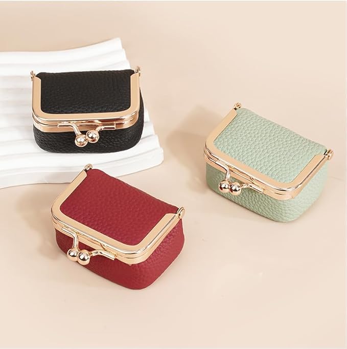 Genuine Leather Mini Jewelry Box & Vintage Wallet for Women - Compact Travel Coin Purse, Lipstick Storage Organizer, Retro Leather Clutch Case (Black/Mini)