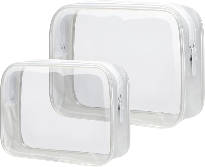 PACKISM TSA Approved Toiletry Bag 2 Pack - 1 Medium TSA Quart Carry-On & 1 Large for Checked Luggage, Water-resistant Clear Makeup Bag Clear Travel Bags for Toiletries, Matte White