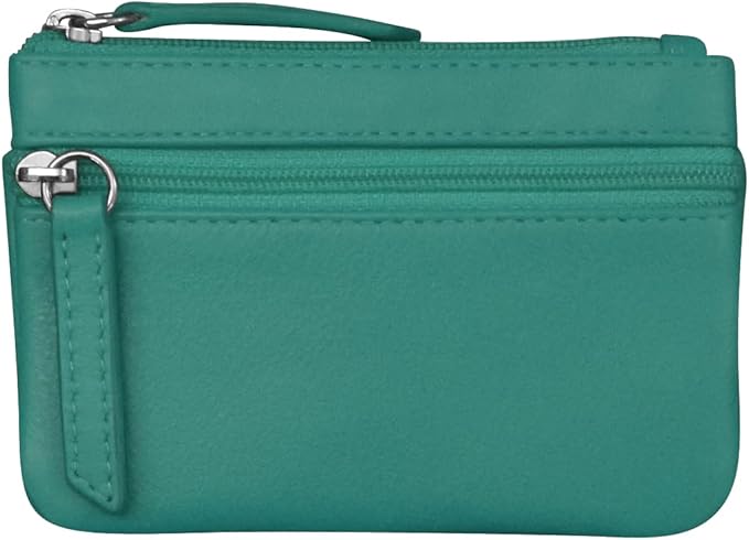 ili New York Mini Leather Coin Purse, Compact Design with Key Ring and RFID Protection for Women and Men in Vibrant Colors, Aqua